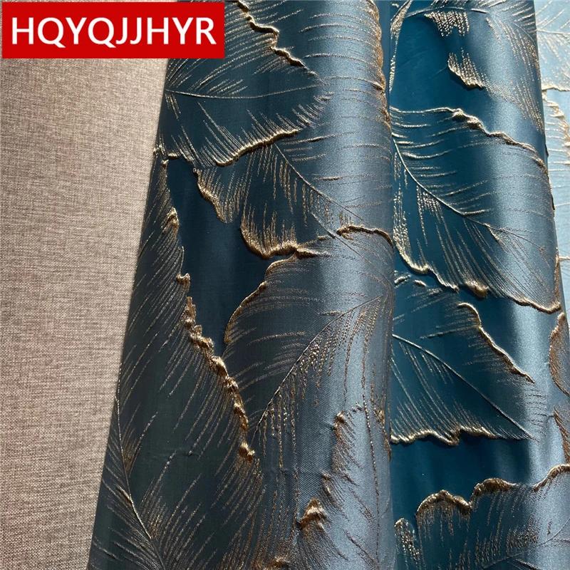 Top Modern Simple Luxury Blue Blackout Curtains For Living Room 3D Gold Embossed Jacquard Bedroom Ki